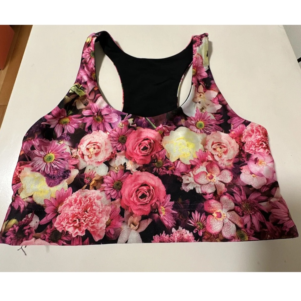 Terez Hibiscus Floral Hi-Shine Sports Bra Purple Small like new